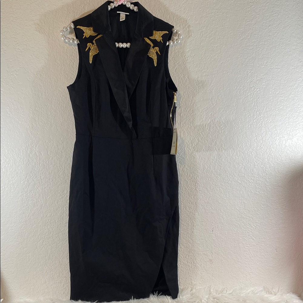 Altuzarra Target Tuxedo Black Gold Crane Sleeveless Classy Dress Size 6 NEW - Picture 2 of 11